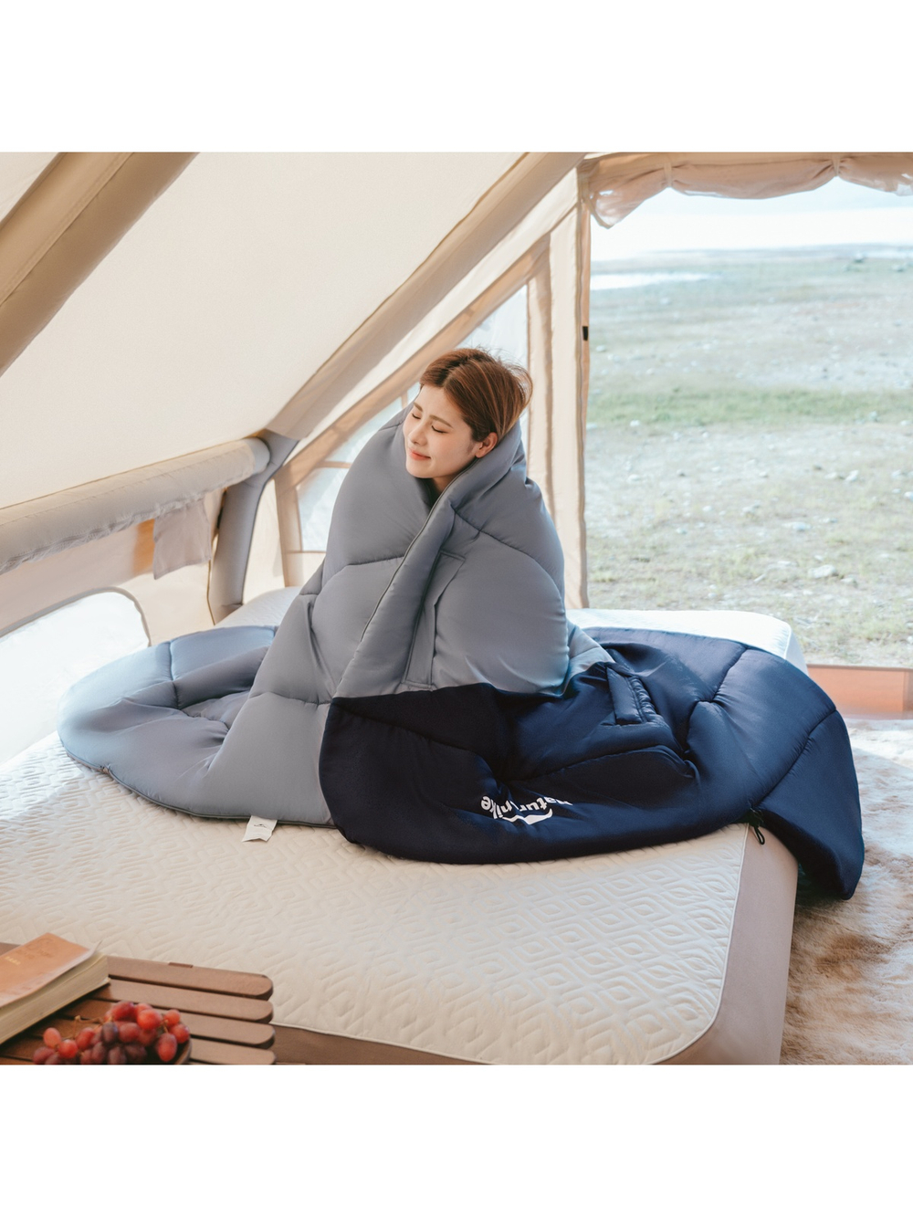 Мешок спальный Naturehike Sunny Day PL02 U250, (190+30)х80 см, (левый) (ТК: +8C), серо-голубой