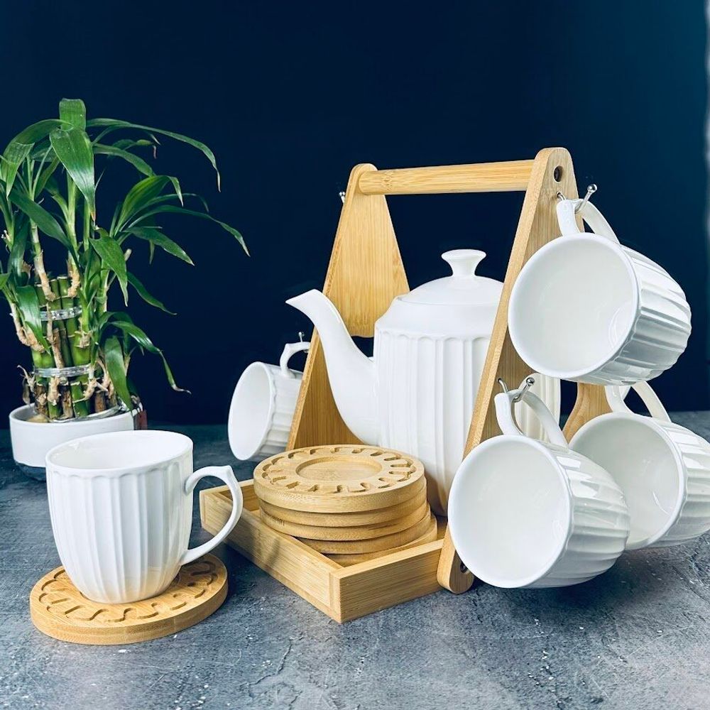 Lenardi 140-026 Чайный сервиз 7пр. на подставке в под.уп.(х6)Фарфор,бамбук