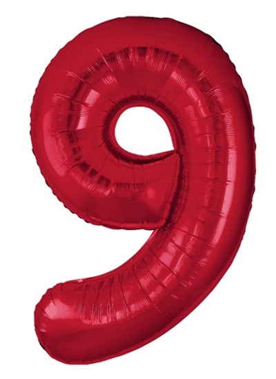 Шар (40''/102 см) Цифра, 9 Slim, Красный, Металлик