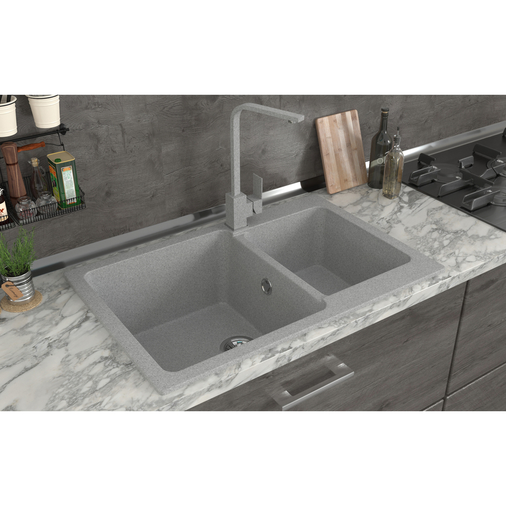 Мойка ML-GMS13 СТАНДАРТ двухчашевая, светло-серый (310), 767*502*190мм