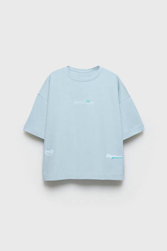 ZARA ФУТБОЛКА ОВЕРСАЙЗ С НАДПИСЬЮ, СИНИЙ