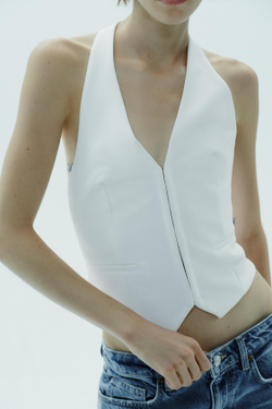 ZARA ТОП-ЖИЛЕТ С ГОРЛОВИНОЙ ХАЛТЕР, БЕЛЫЙ