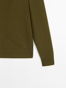 Massimo Dutti Свитер из смесовой шерсти с круглым вырезом, зеленый