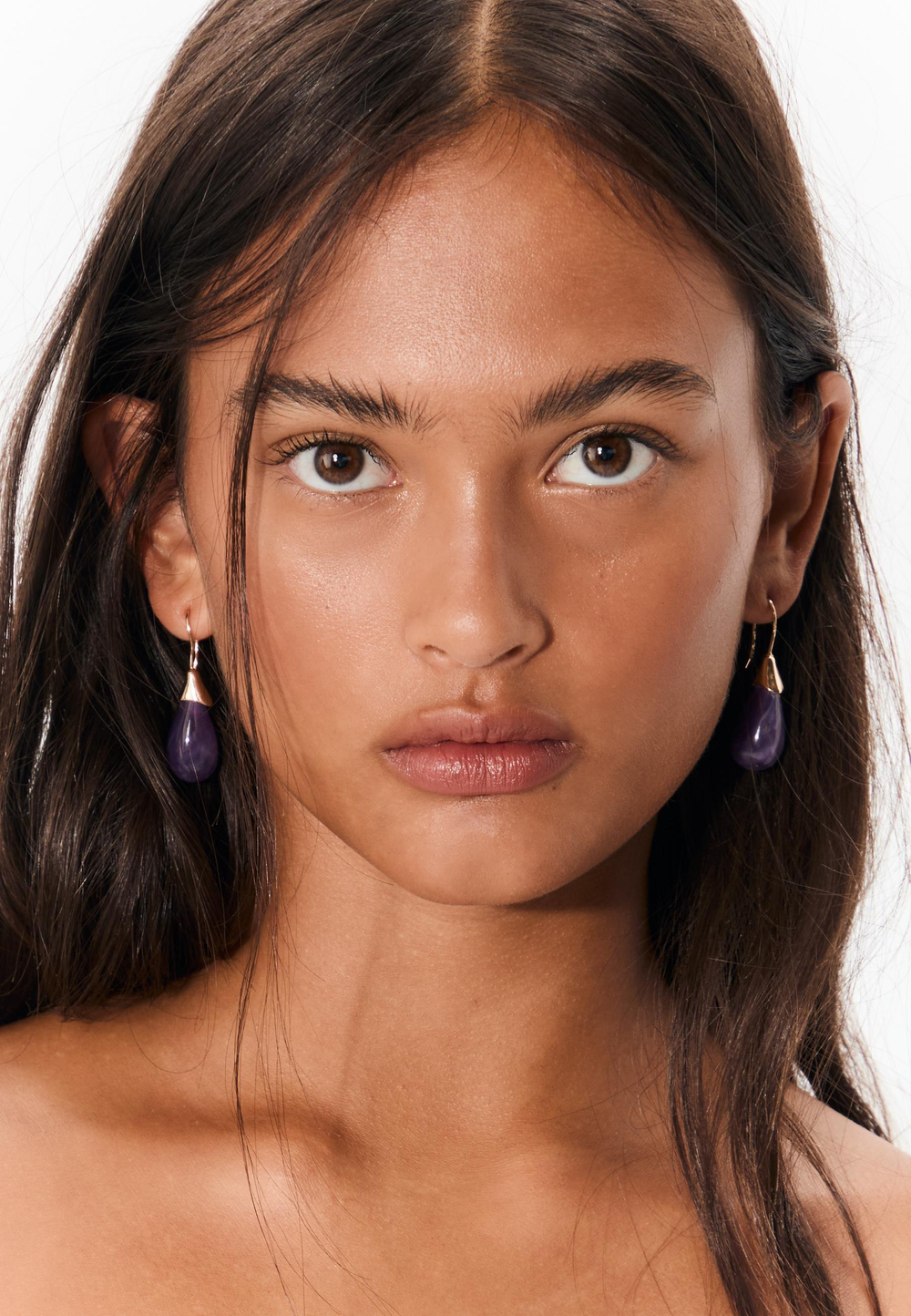 STRADIVARIUS Набор из 3 контрастных сережек-колец и капель, сиреневый