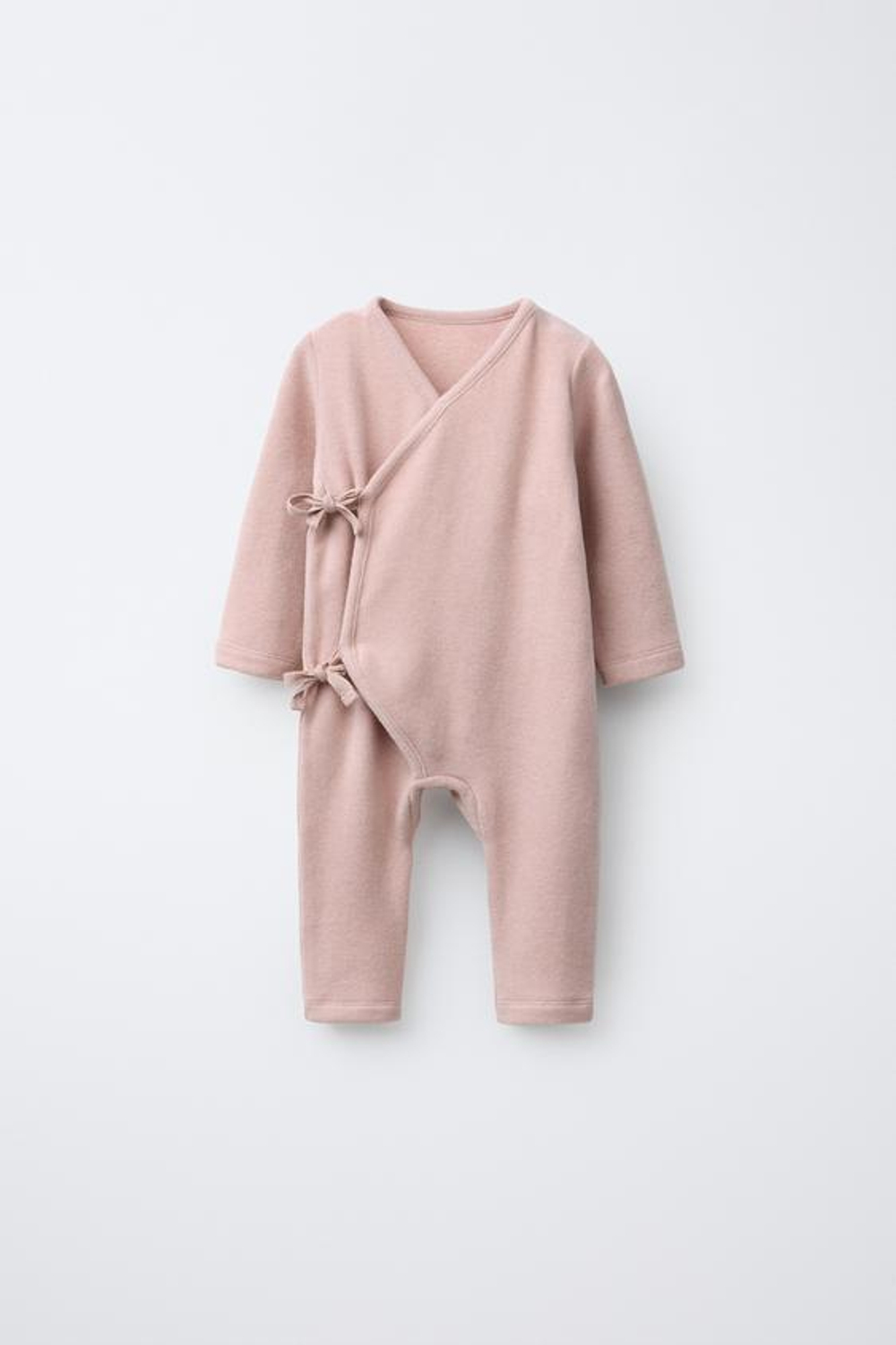 ZARA ДЛИННЫЙ КОМБИНЕЗОН SOFT TOUCH С БАНТАМИ, РОЗОВЫЙ