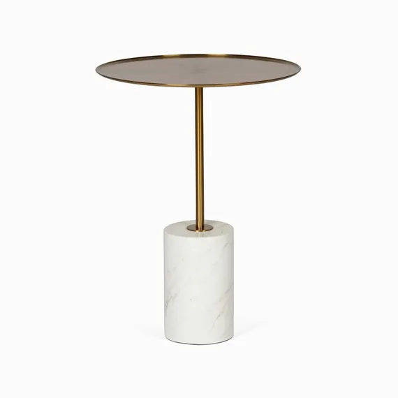 Кофейный столик Brasil 3, Ø45х61 см, белый мрамор, золотистая сталь