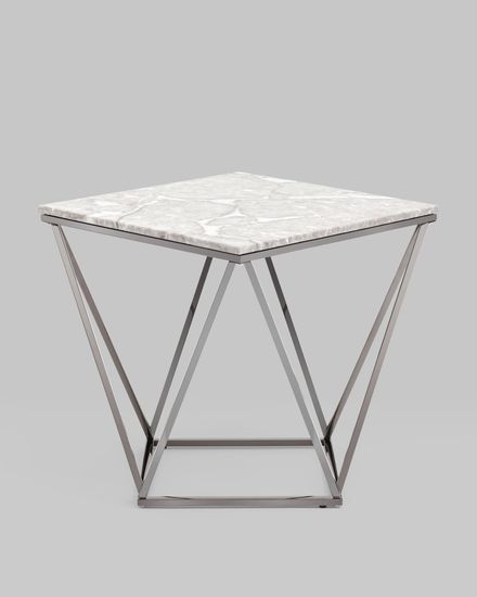 Журнальный столик Авалон 61*61 серый мрамор сталь темный хром