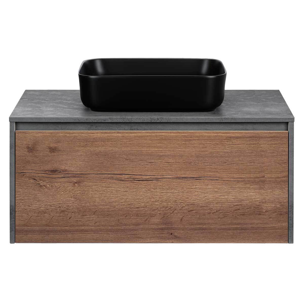 База под накладную раковину Mesa 1000 подвесная, 1 выкатной/1 скрытый ящик soft close, T.Oak + Beton