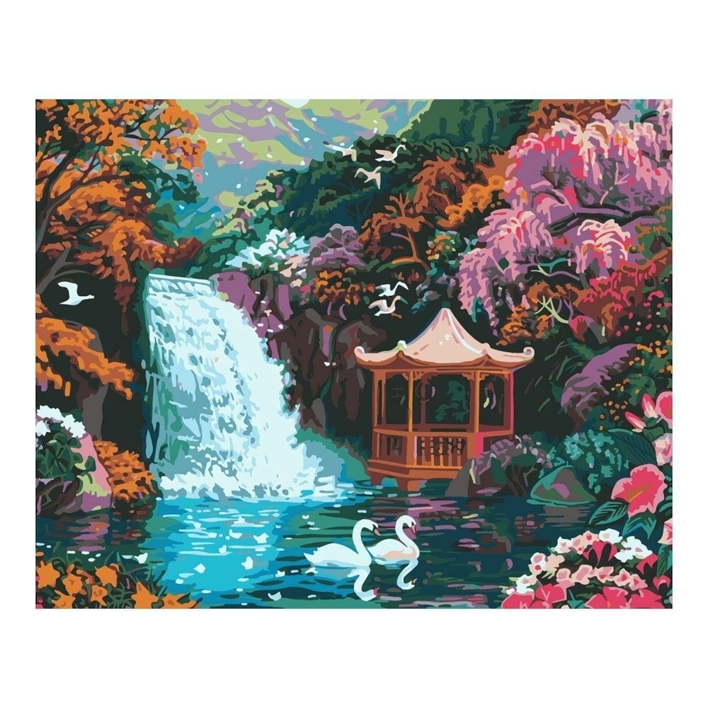 Картина по номерам 40*50см "Беседка у водопада" (на подрам.) (Lori)