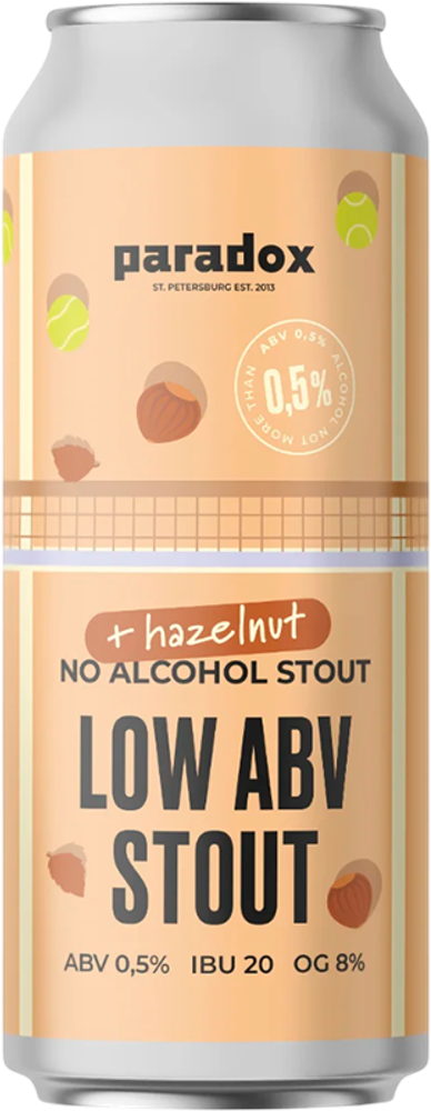 Пиво Парадокс Лав ЭйБиВи Стаут Хазелнат Безалкогольное / Paradox Low Abv Stout Hazelnut 0.45 - банка