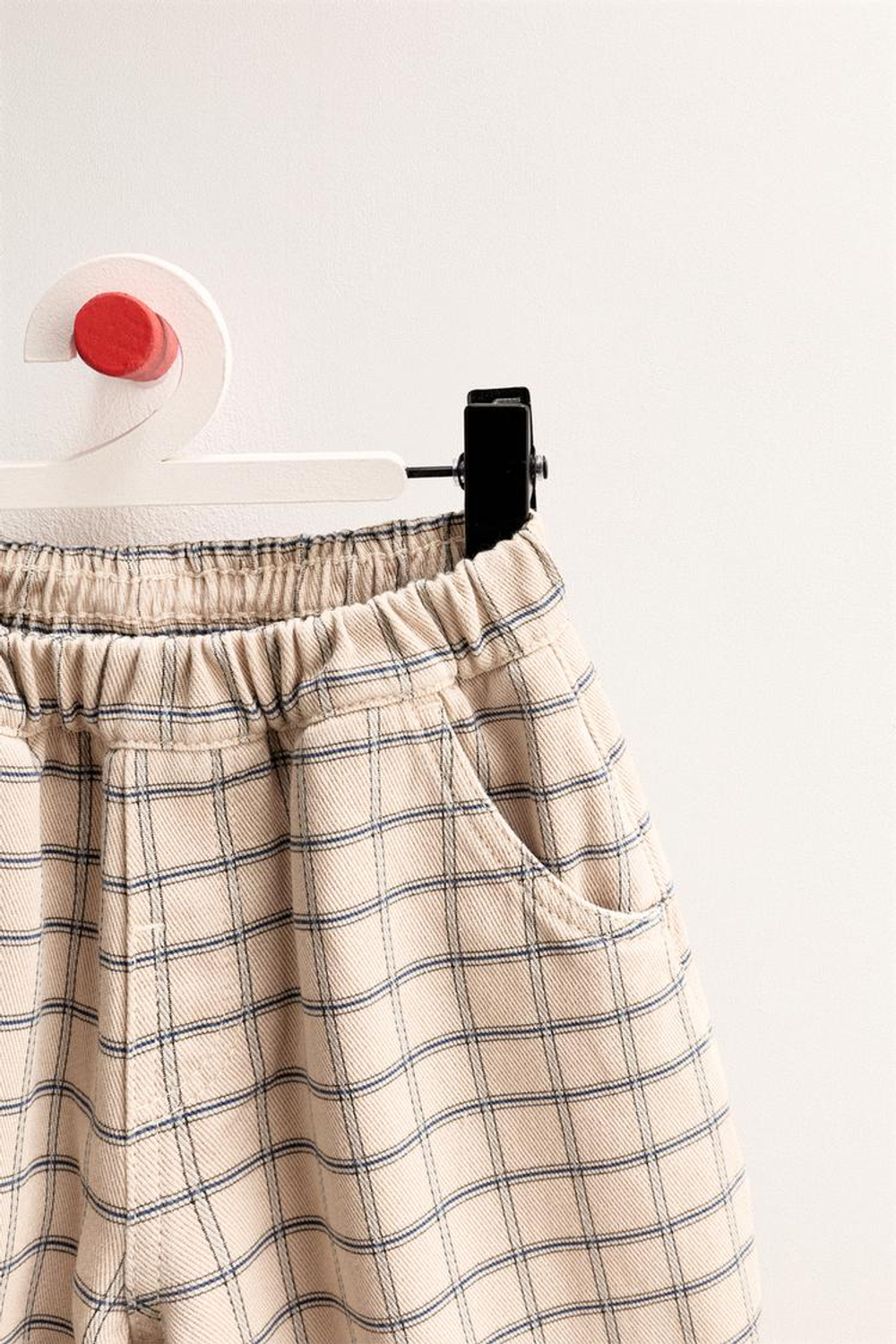 ZARA TIMELESS - БРЮКИ BAGGY В КЛЕТКУ ИЗ ТВИЛА, ЭКРЮ/СИНИЙ