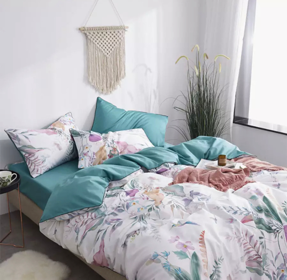 Постельное белье ЕВРО (двуспалка) Египедский Хлопок Белый Лепестки