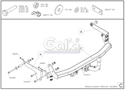 Фаркоп оцинкованный Galia R070A для Renault Laguna II лифтбек 2001-2008(паспорт и сертификат в комплекте)(без электрики)