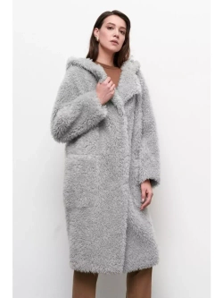 Шуба из овечьей шерсти чебурашка тедди, серый, SilverFox