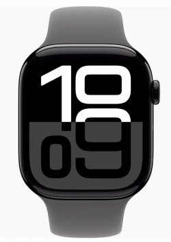 Apple Watch Series 10, 42 мм, алюминий цвета «чёрный глянец», спортивный ремешок цвета "Stone Gray"