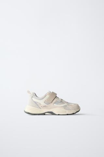 ZARA КРОССОВКИ СО ВСТАВКАМИ, ЭКРЮ
