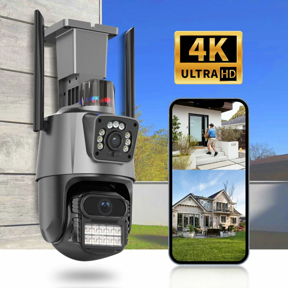 Уличная Wi-Fi камера видеонаблюдения 8 Мп Full HD 4K Камера двойная 8мп два объектива