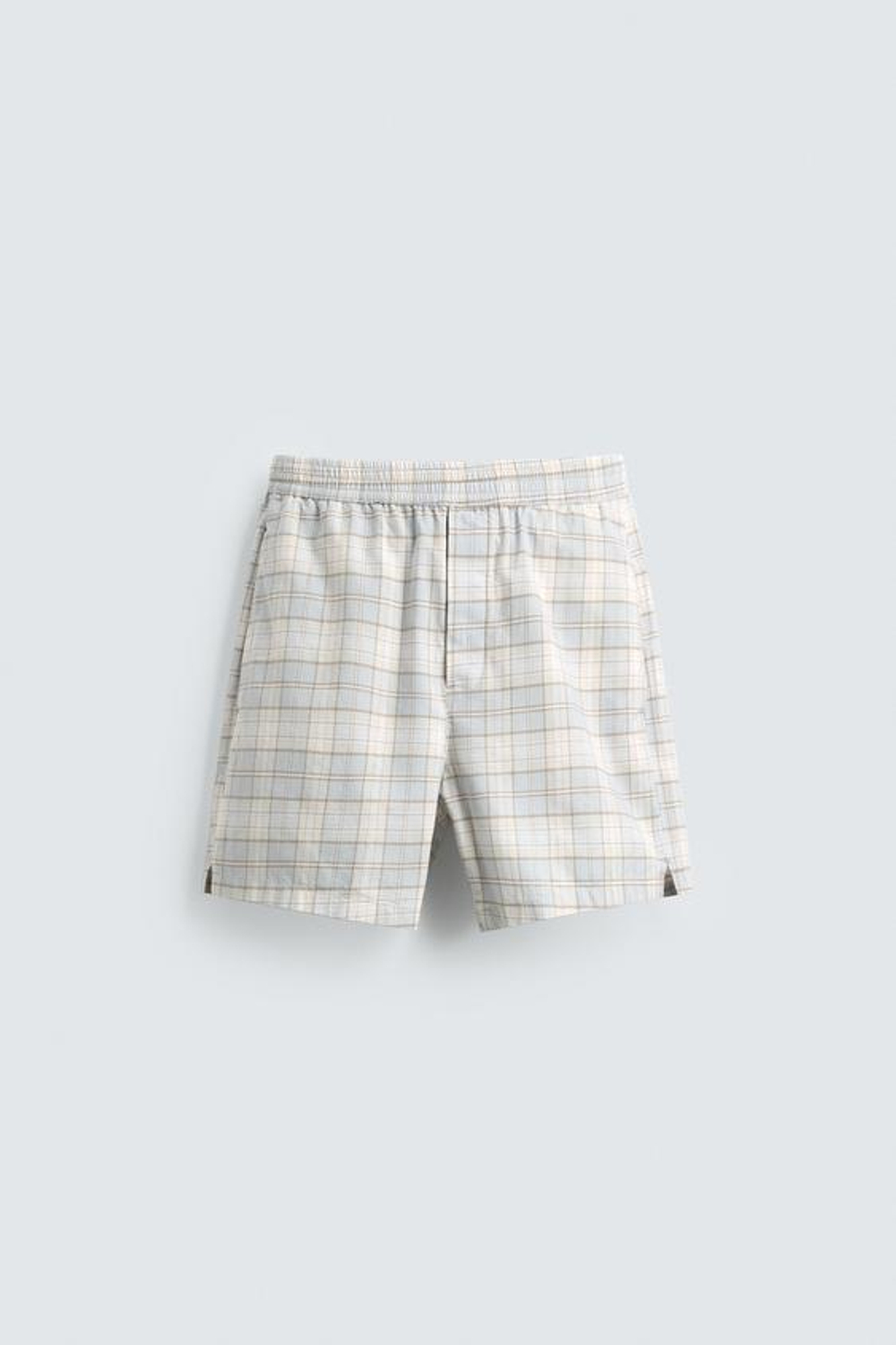 ZARA ШОРТЫ В КЛЕТКУ КЛАССИЧЕСКОГО КРОЯ, НЕБЕСНО-ГОЛУБОЙ
