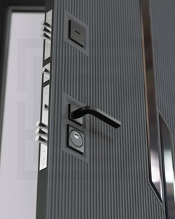 Входная металлическая дверь CARBON (Карбон) 22 Белый софт, черный молдинг / Графит Лофт