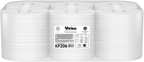 Полотенца бумажные с центральной вытяжкой Veiro Professional Comfort KP206, 2-слойные, белые, 800 листов, 6 рулонов в упаковке