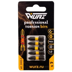 Бита PH2 x 25мм S3 5шт. торсионная WURZ 2400-5