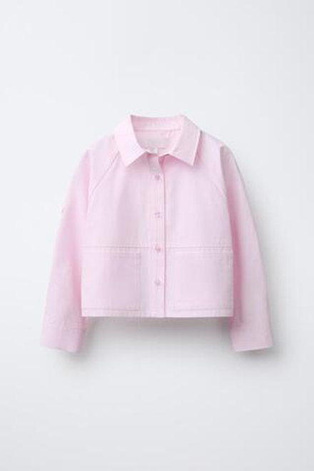 ZARA УКОРОЧЕННАЯ РУБАШКА С КАРМАНАМИ, РОЗОВЫЙ