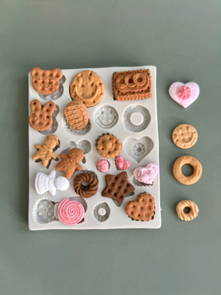 Молд силиконовый прямоугольный для лепки "Мини печенья" / форма для лепки игрушечных сладостей из полимерной глины для кукол и ватной игрушки