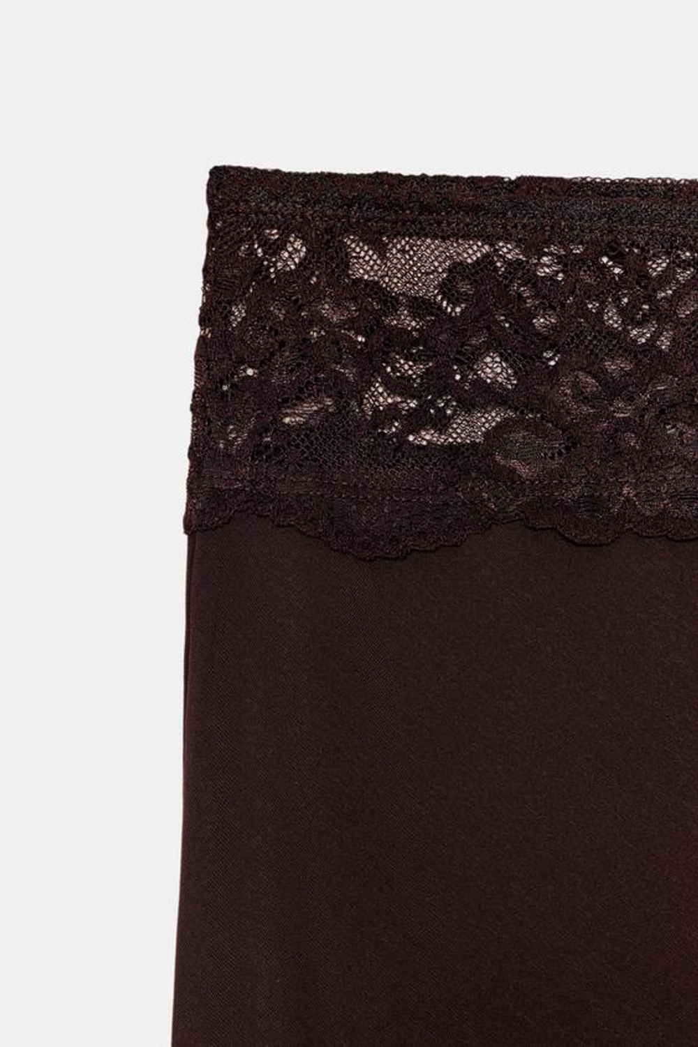 ZARA КОМБИНИРОВАННАЯ ЮБКА С КРУЖЕВОМ, ТЕМНО-КОРИЧНЕВЫЙ