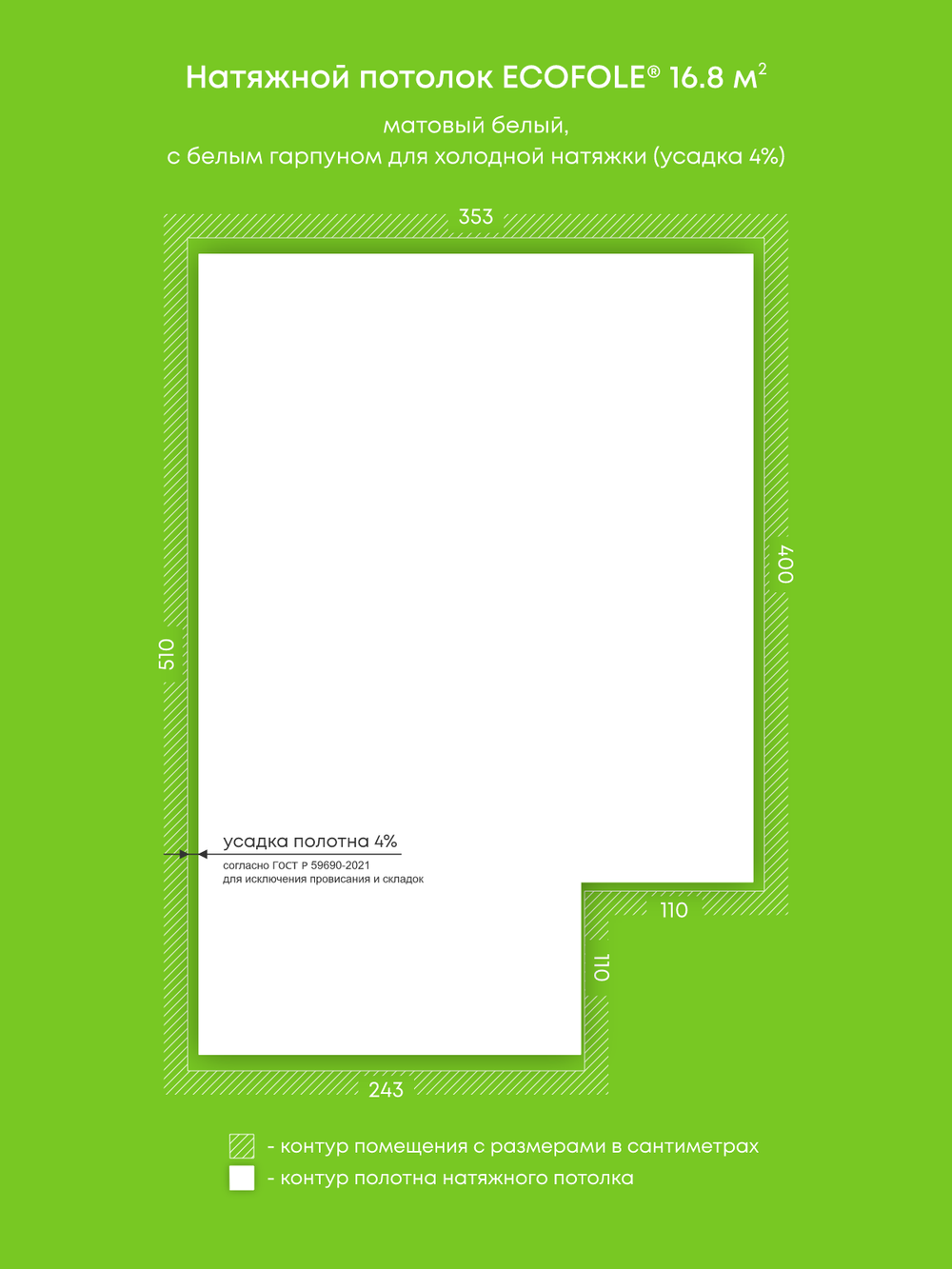 Матовый натяжной потолок 16.8 м2
