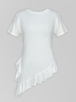 Футболка Jinli однотонная асимметричная с рюшами и разрезом сбоку