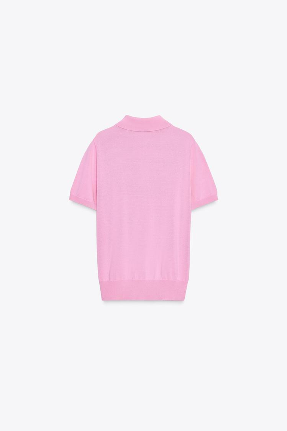 ZARA ТРИКОТАЖНЫЙ ТОП-ПОЛО С КОРОТКИМИ РУКАВАМИ, МЯГКИЙ РОЗОВЫЙ