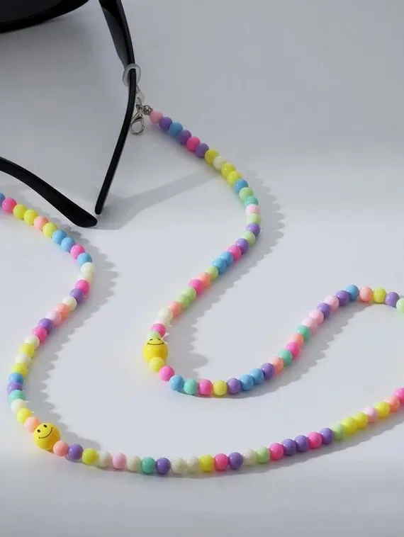 Цепочка для очков &quot;Смайлик&quot; бусинки, цветная, 70 см