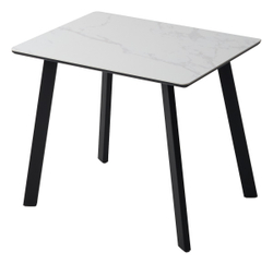 Стол ТИК ТАК 90  Белый мрамор MATTE, керамика / Черный каркас М-City