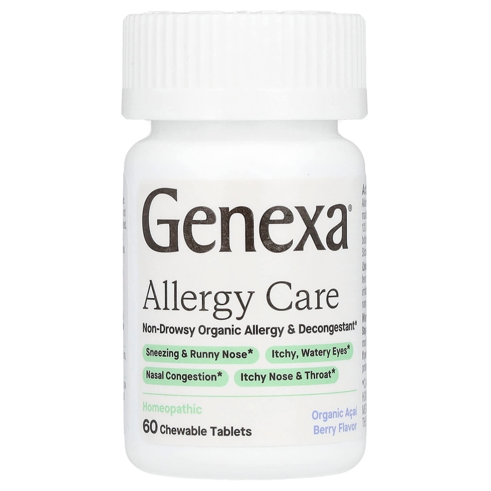Genexa, Allergy Care, органическое противоаллергическое средство без сонливости, органические ягоды асаи, 60 жевательных таблеток