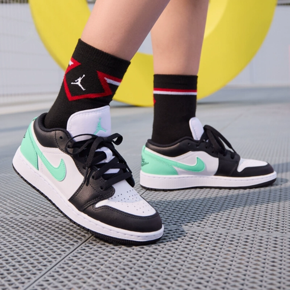 Jordan Air Jordan 1 Детские Скейтбординги-Низенькие Кроссовки Бело-зеленые Уни-сексы