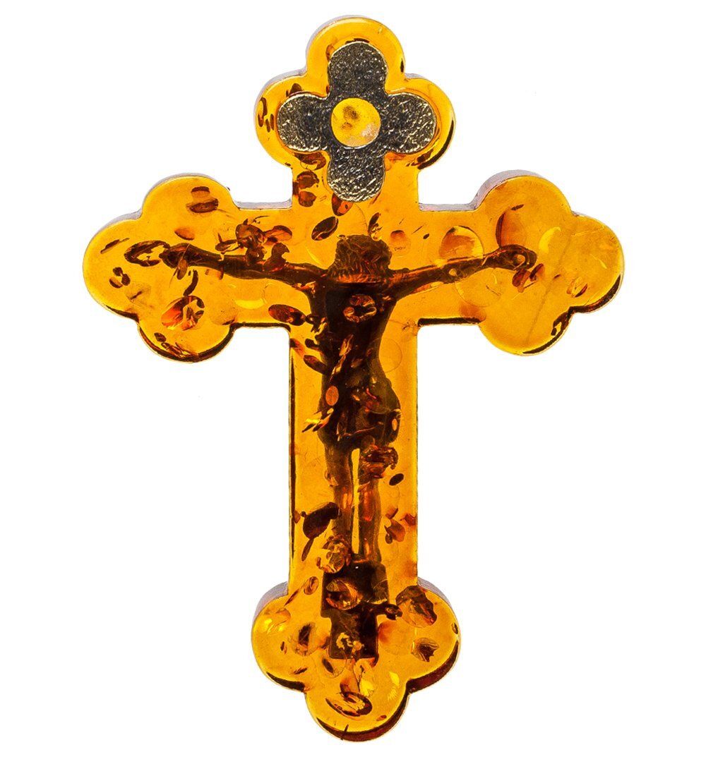 Народные промыслы AM-1262 Фигурка «Распятие Иисуса Христа» (латунь, янтарь)