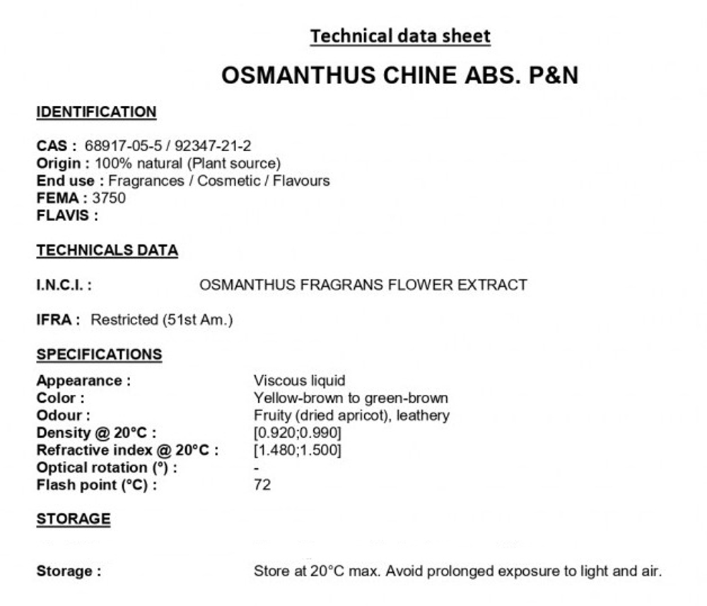 OSMANTHUS CHINE ABS P&N 25% in TEC/ АБСОЛЮТ ОСМАНТУСА (КИТАЙ) CAS 92347-21-2