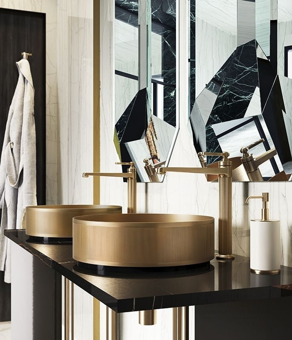 Смеситель для раковины Gessi Venti20, высокий, без донного клапана, цвет Brass Brushed PVD
