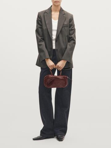 Massimo Dutti Маленькая плетеная сумка из кожи наппа, бургунди