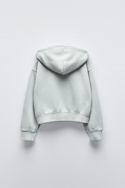 ZARA ХУДИ С ЭФФЕКТОМ ПОТЕРТОСТИ И НАДПИСЬЮ, ШАЛФЕЙНО-ЗЕЛЕНЫЙ