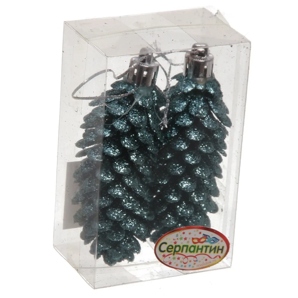 Ёлочные игрушки «Таинственное очарование» Шишки блестящие 9 см (набор 2 шт), темный нефрит