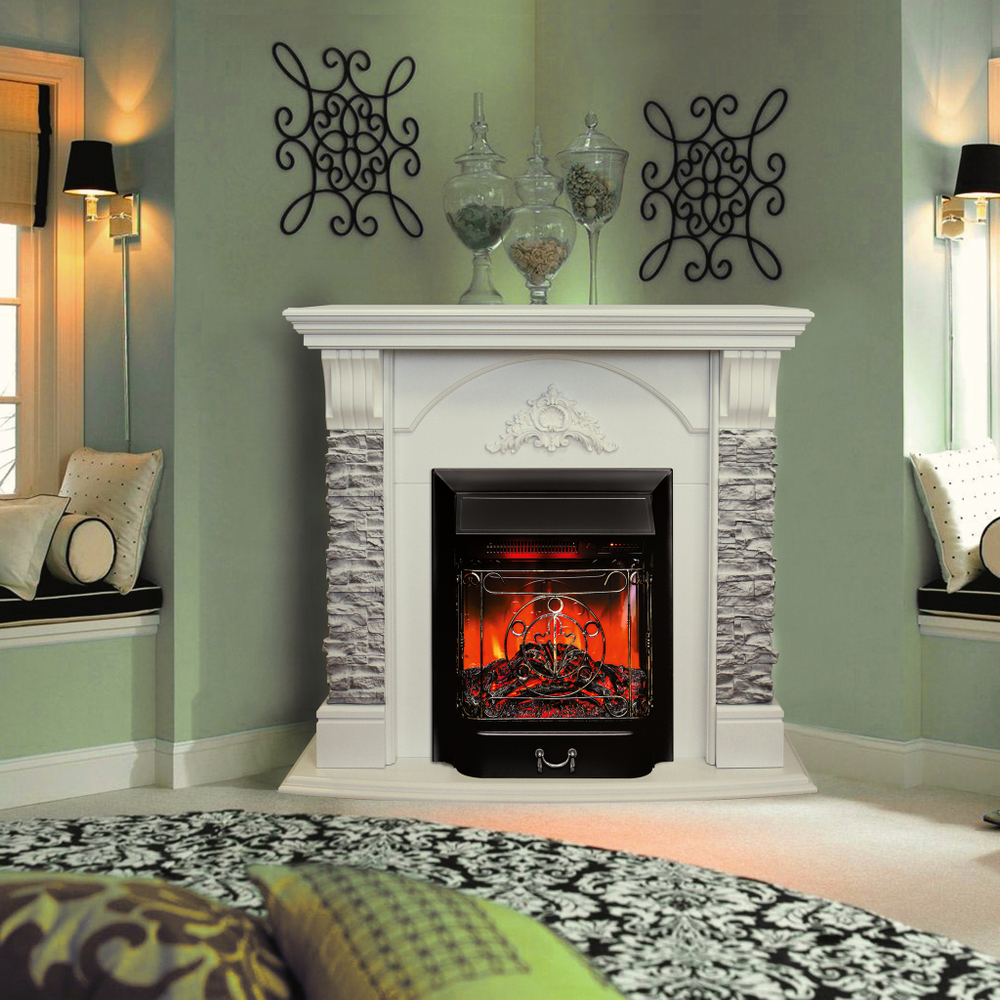 Каминокомплект Real Flame Athena Corner GR с очагом Majestic Lux Black RC (угловой)