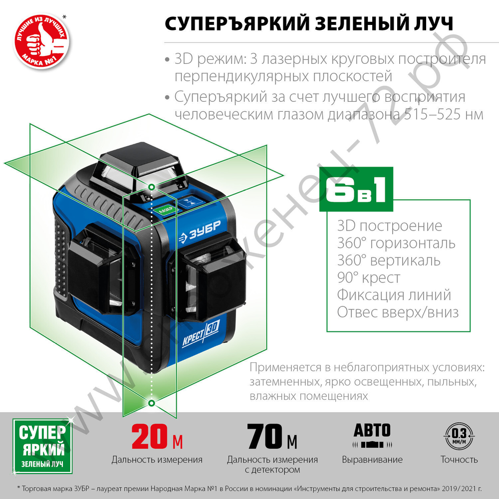 ЗУБР КРЕСТ 3D, лазерный нивелир, Профессионал (34909)
