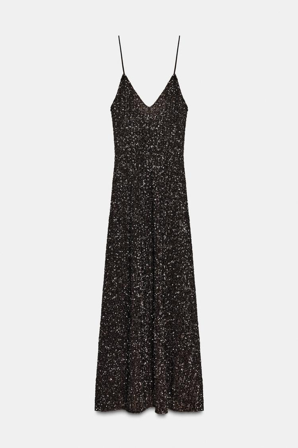 ZARA ДЛИННОЕ ПЛАТЬЕ С ПАЙЕТКАМИ — ZW COLLECTION, КОРИЧНЕВЫЙ
