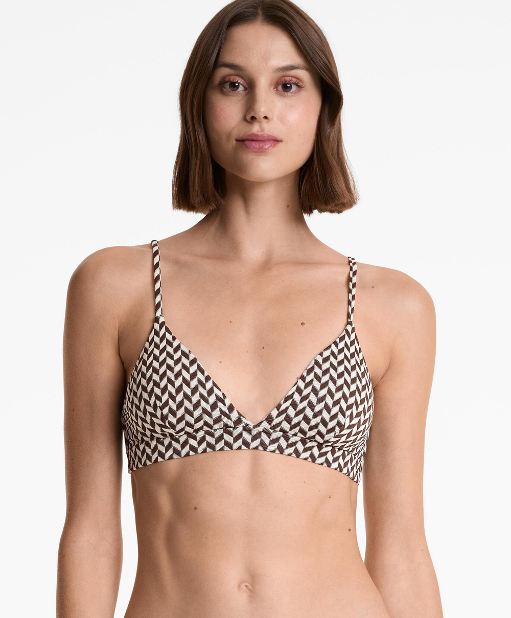 OYSHO Треугольный топ бикини в елочку, темно-коричневый