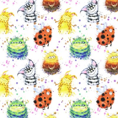 веселые монстрики акварельный принт