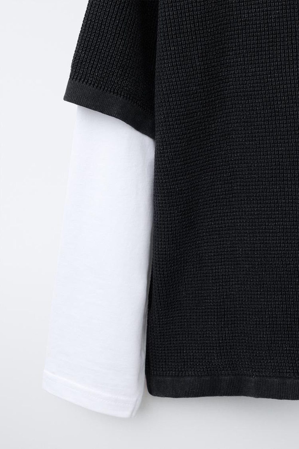 ZARA ФУТБОЛКА С ДВОЙНЫМИ РУКАВАМИ И НАДПИСЬЮ, ЧЕРНЫЙ