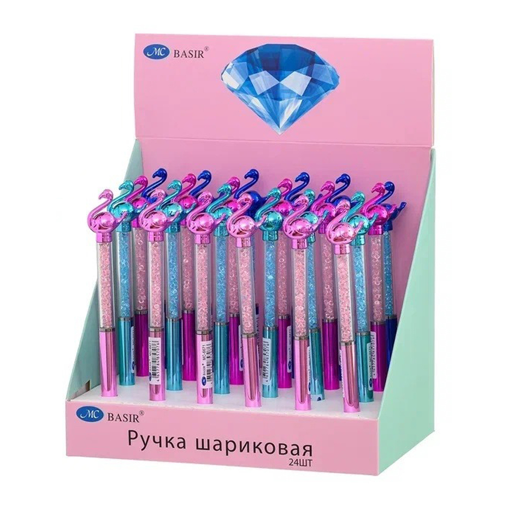 Ручка шариковая, автоматическая, Basir, синие чернила, серия "ЛЕБЕДЬ", разноцветный корпус, 24 шт