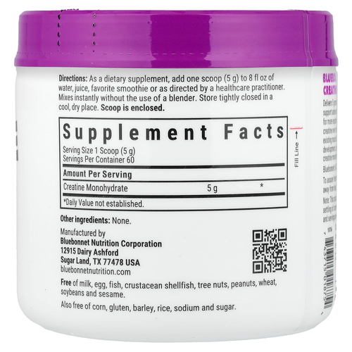 Bluebonnet Nutrition, микронизированный креатин в порошке, без добавок, 300 г (10,58 унции)