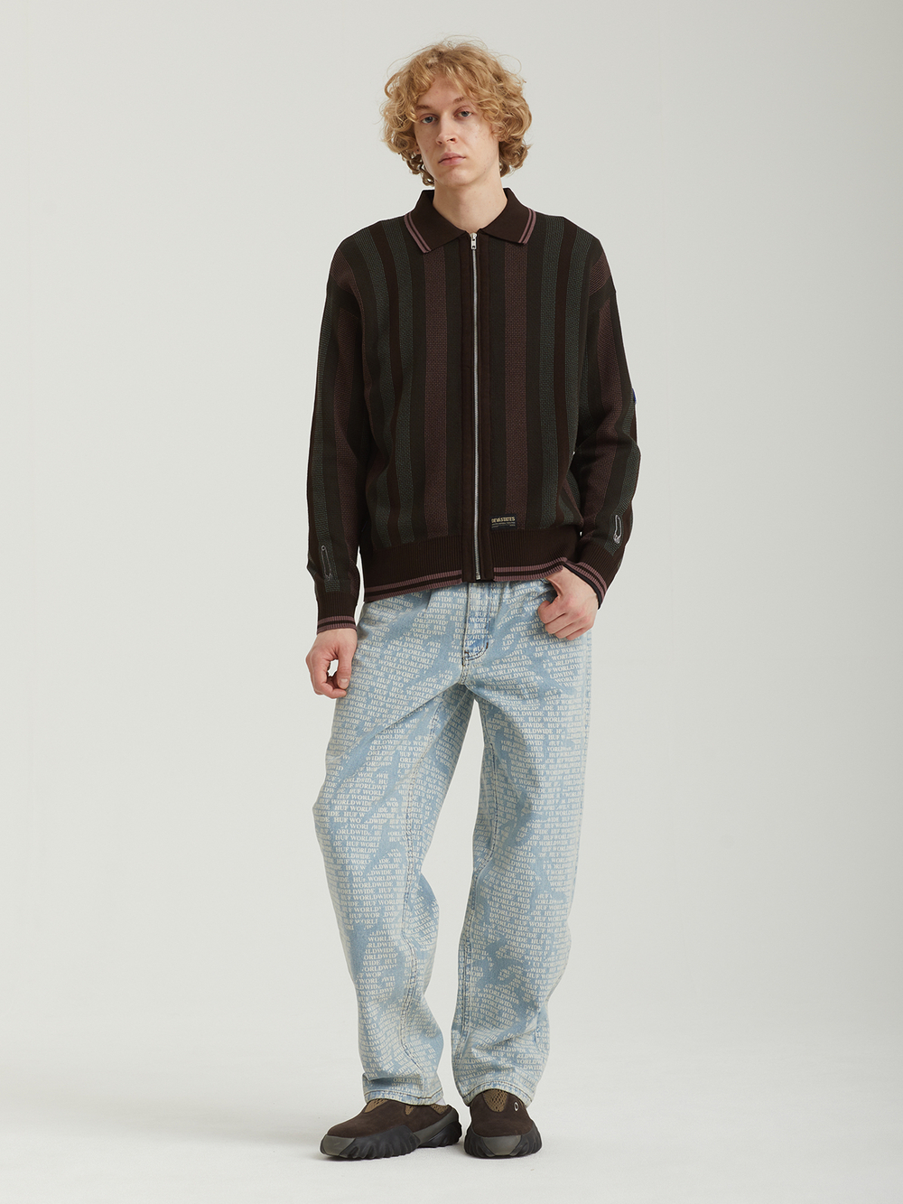 Мужской Свитер-поло Zip-up Striped